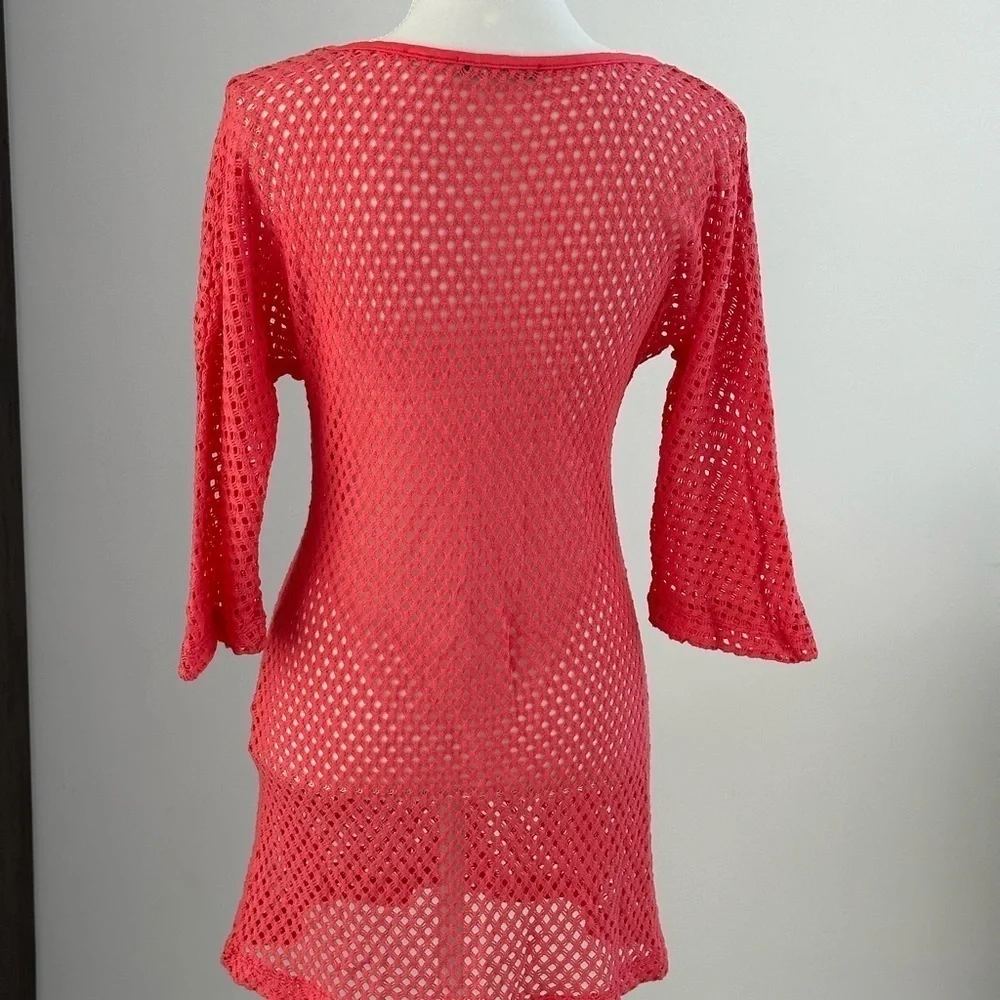Tart Pink Sheer Mesh Beach Cover Up Dress XS Resort Swim Tunic